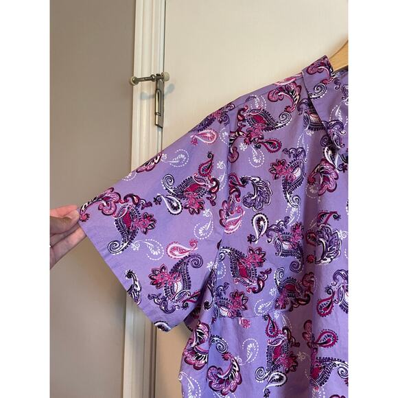 Woman Within Perfect Short Sleeve Shirt button up collar purple paisley 3X 30-32 - Picture 5 of 8